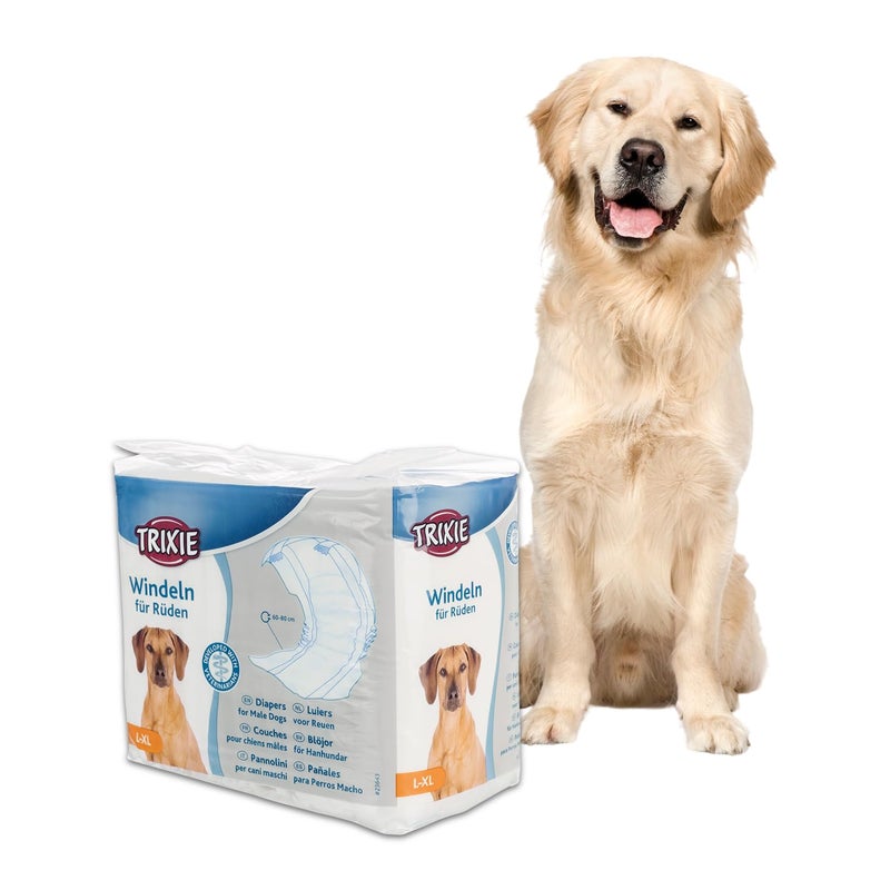 Trixie :- Disposable Diapers for Male Dogs | Made with Polyester Material, Comes with Adhering Fasteners & an Elastic Band | Can be Used to Avoid Male Marking, Excitable Urination - L-XL 60-80cm 12pcs - Image 1