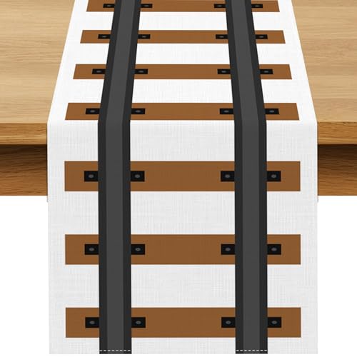 Buxiuer Polar Railroad Train Track Table Runner Christmas Train Express Birthday Party Decoration Wild West Dining Room Home Kitchen Island Decor (13" x 72") - Image 1
