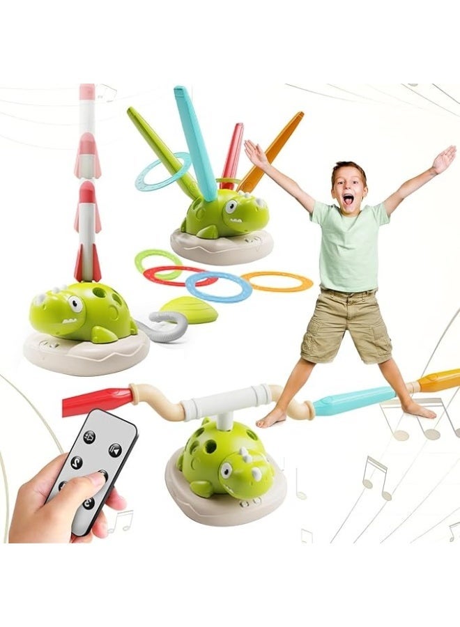 Urban Trendo 3-in-1 Dinosaur Rocket Launcher, Ring Toss & Musical Jumping Toy for Kids, Remote Control Outdoor & Indoor Toys for Boys and Girls - Image 1
