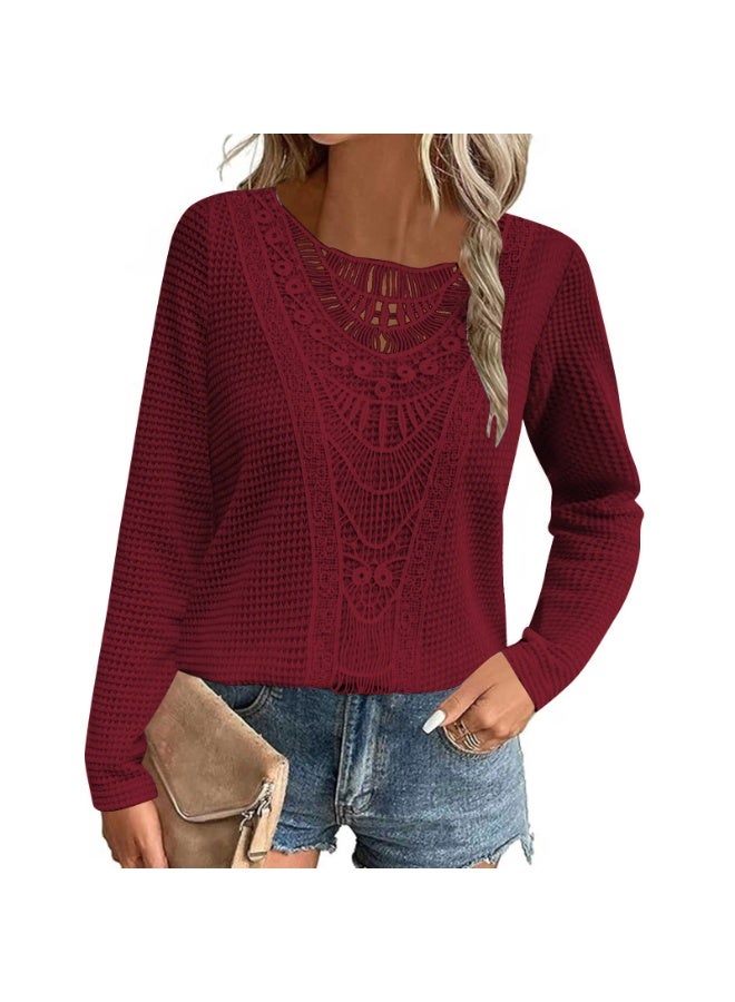 general Womens Summer Tops Short/Long Sleeve Lace Shirts Boho Crew Neck Crochet Knit Blouse Casual Fashion - Image 1