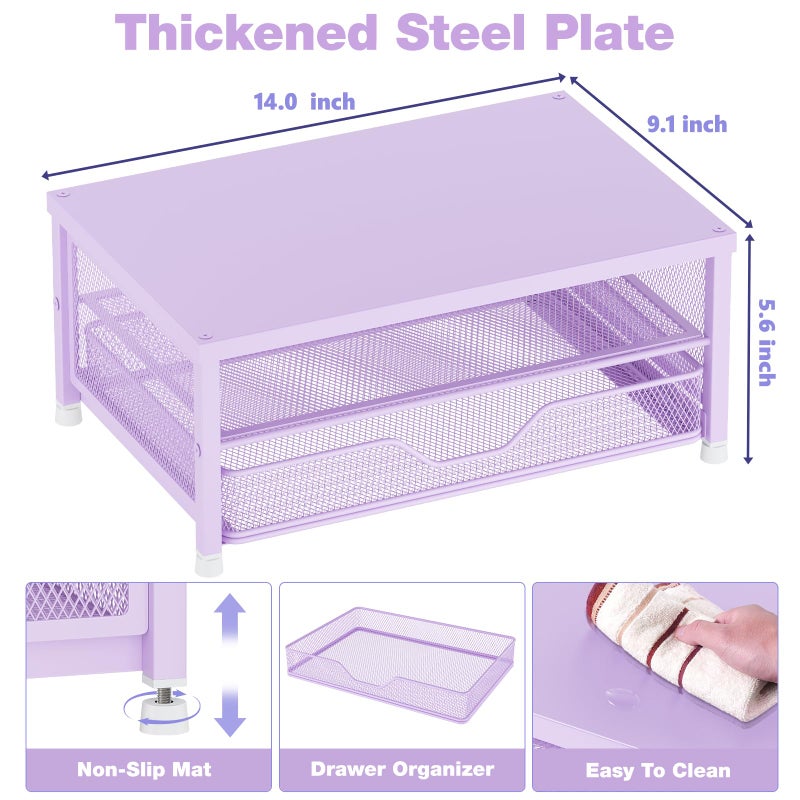 OPNICE Computer Monitor Stand Riser, Desk Organizer with Drawer, Laptop Stand, Office Desk Accessories & Workspace Desktop Organizers Storage for Office Supplies(Purple) - Image 2