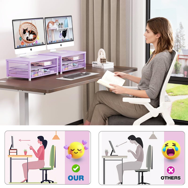 OPNICE Computer Monitor Stand Riser, Desk Organizer with Drawer, Laptop Stand, Office Desk Accessories & Workspace Desktop Organizers Storage for Office Supplies(Purple) - Image 5