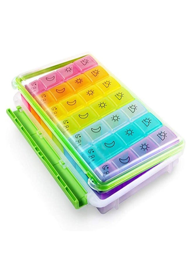 Pill Box Organiser 7 Day Pill Dispenser Weekly 3 Times a Day with case for Travel, Vitamin Fish Oil Container Planner BPA Free - Image 1