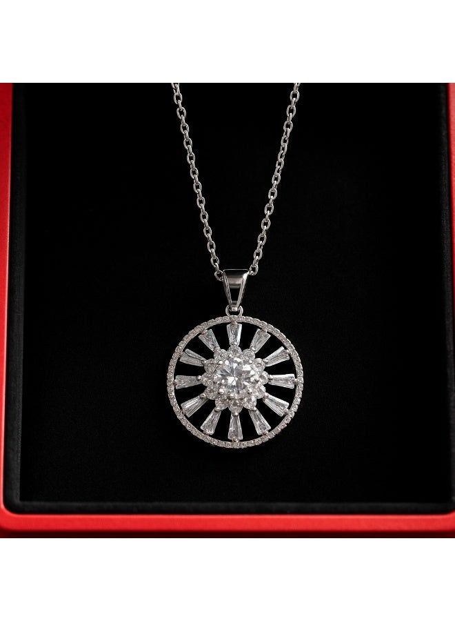 ثري دايموندز سلسلة حريمي بدلاية كريستال بتصميم شمس مطلية بلاتين وروديووم – فخامة وأناقة - Image 2