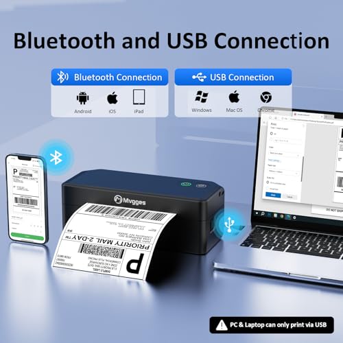 Mvgges Shipping Label PrinterBluetooth 4x6 Thermal Label Printer for Small Business Office or Home Compatible with Android iOS Windows and Mac Widely Used for AmazonUSPSEtsy - Image 3
