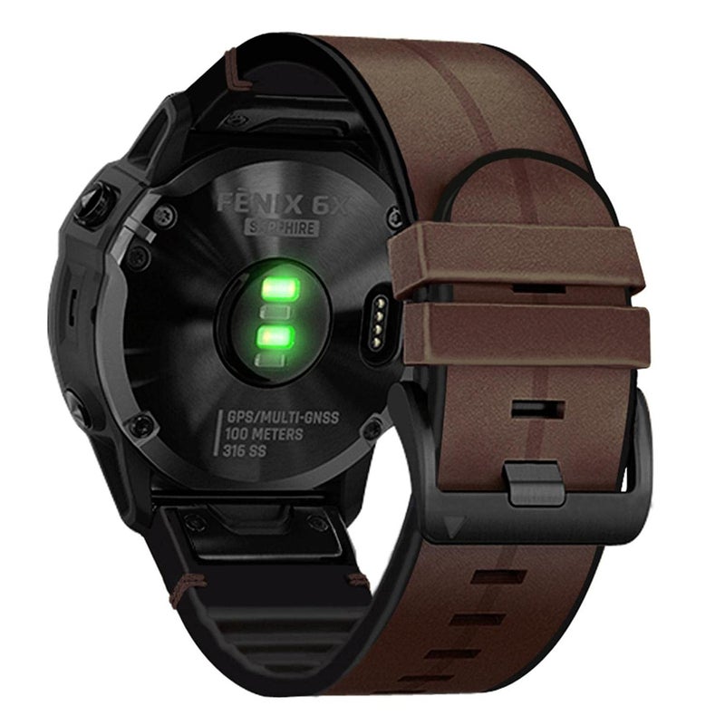 Abanen Leather Hybrid Silicone Band for Garmin Fenix 7X / 6X / 5X, 26mm Quick Fit Sweatproof Strap - Image 2