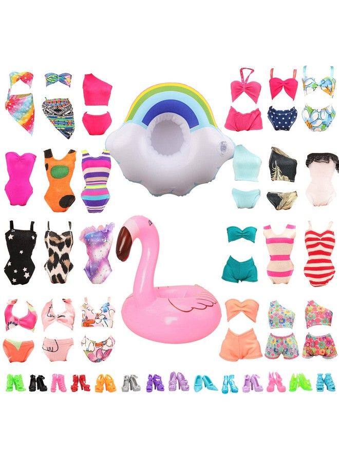 Barwa 12 Items 5 Psc Swimsuits Bathing Clothes Bikini One Piece With 2 Pool Floaties With 5 Shoes For 11.5 Inch Doll - Image 2