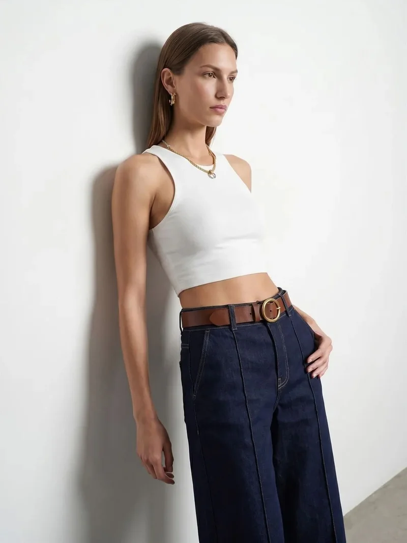 ديلفين DILVIN Ribbed Sleeveless Crop Blouse