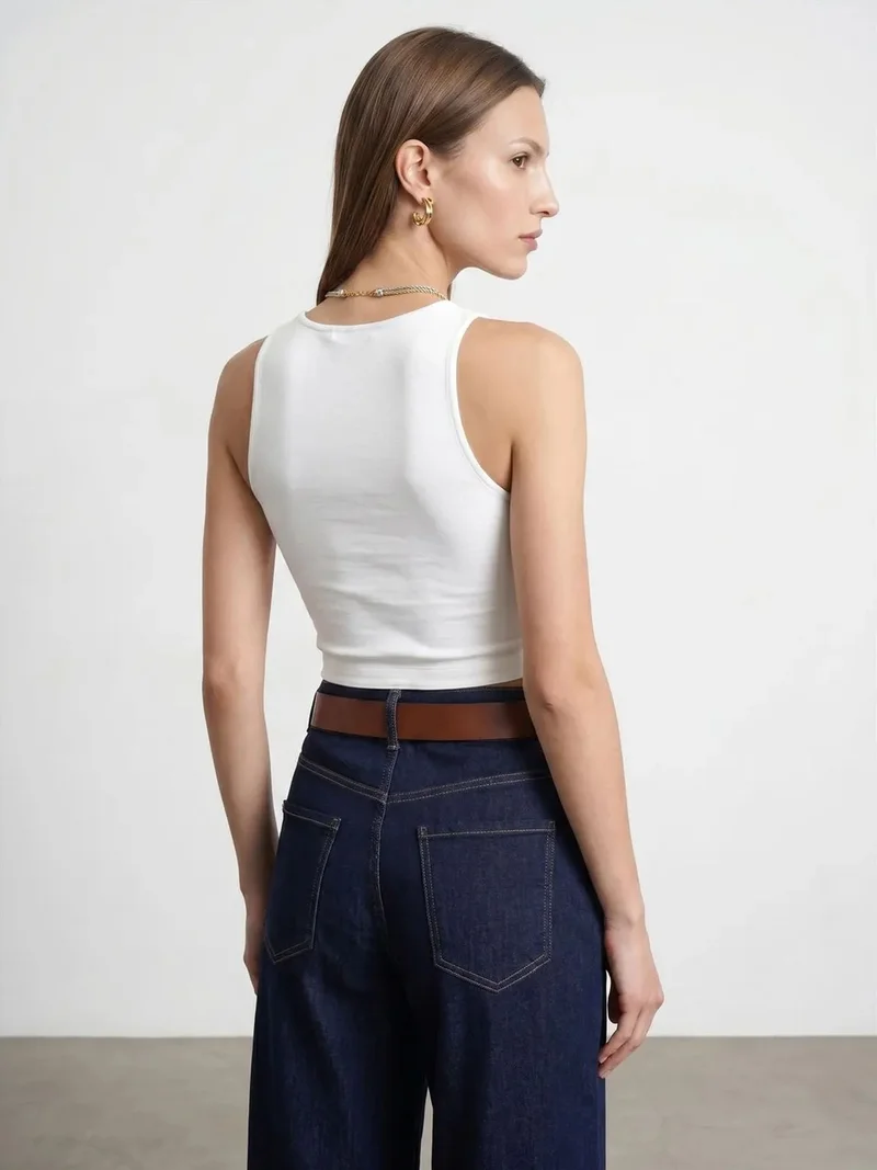 ديلفين DILVIN Ribbed Sleeveless Crop Blouse