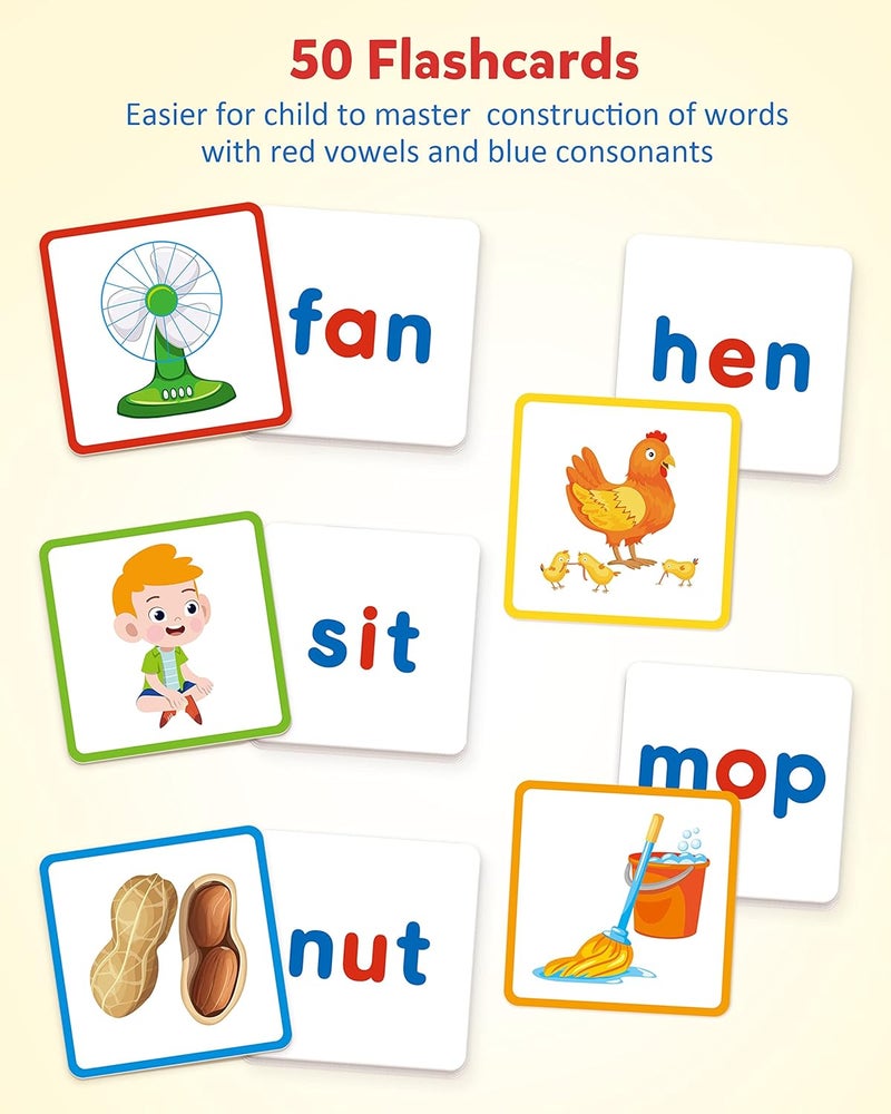 Coogam Wooden Short Vowel Reading Letters Sorting Spelling Games, Site CVC Words Learning Flashcards Alphabet Puzzle Montessori Educational Toy Gift for Kids 3 4 5 Years Old - Image 3