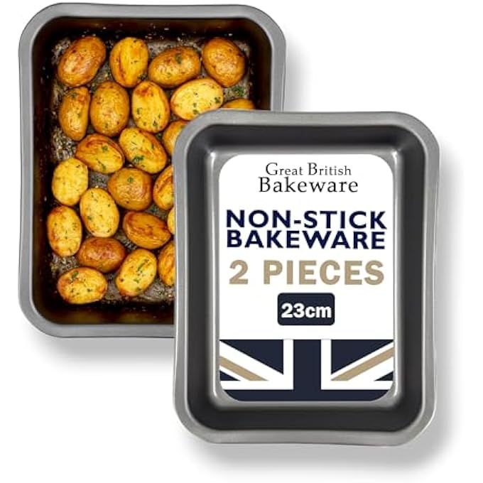 2X 23Cm Superior Double Coated Non Stick Single Portion Oven Tray Roasting Pans Made In England - Image 1