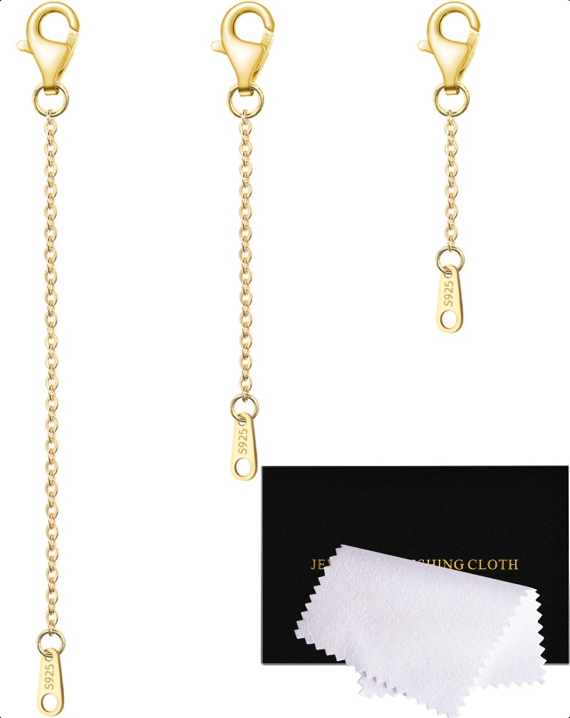 Necklace Extenders Gold Chain Extenders for Necklaces Extensions Sterling Silver Bracelet Extender Gold Necklace Extenders for Women 3 Piece Set 1 2 3 Inch