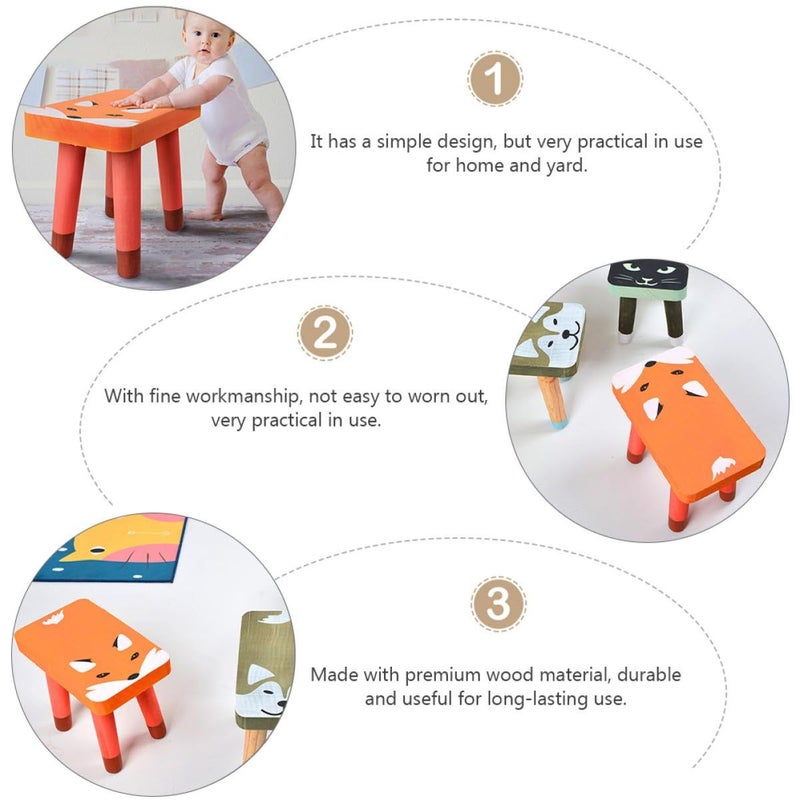 Cartoon Fox Wooden Low Step Stool Solid Wood Footstool for Kids Room and Home Use - Image 5