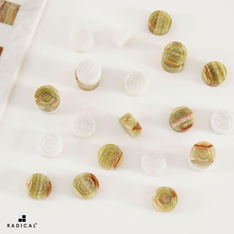 Radicaln Marble Checker Figures 1.25" White and Green Onyx – Handmade Classic Checkers & Draughts Game Accessories - Image 3