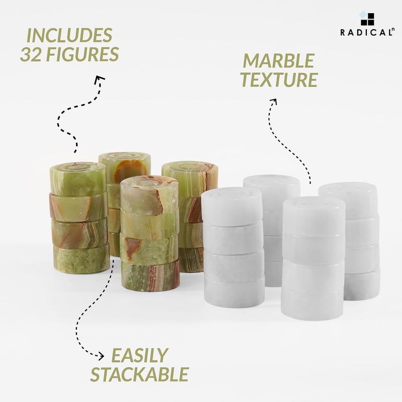 Radicaln Marble Checker Figures 1.25" White and Green Onyx – Handmade Classic Checkers & Draughts Game Accessories - Image 5