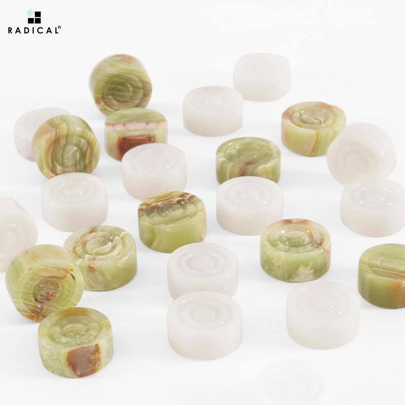 Radicaln Marble Checker Figures 1.25" White and Green Onyx – Handmade Classic Checkers & Draughts Game Accessories - Image 2