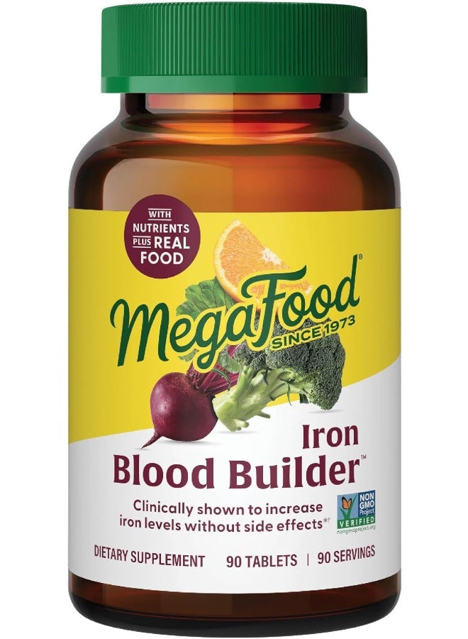 MegaFood ميغا فود بيلدر للدم - مكمل الحديد الذي ثبت أنه يزيد من المستويات دون غثيان أو إمساك دعم الطاقة مع الحديد، فيتامين ب12، وحمض الفوليك نباتي 90 قرص - Image 1
