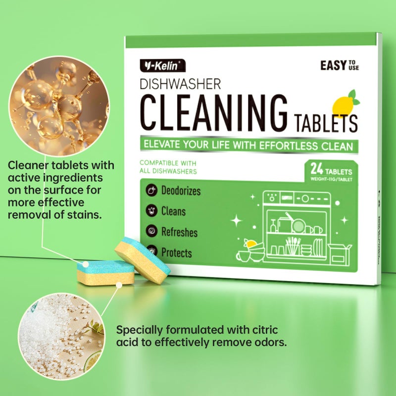 Y-Kelin Dishwasher Cleaner and Deodorizer Tablets 24 Pack - 1 Year Supply Deeply Removes Dirt With Odor Eliminating, Dishwasher Cleaner Tablets Naturally Removes Scale Andblockage From Pipes - Image 5