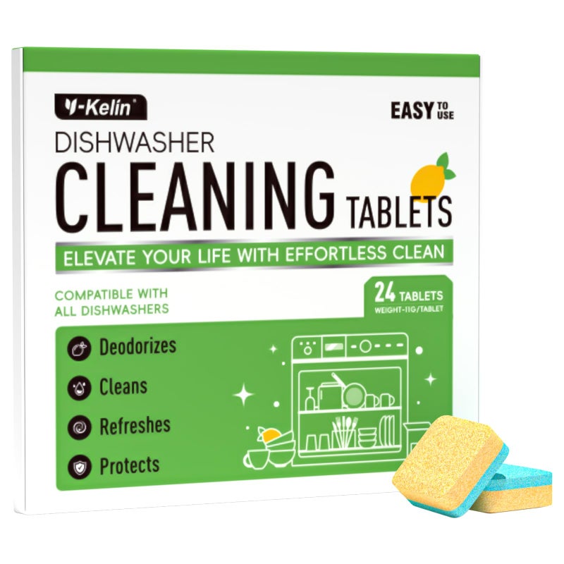 Y-Kelin Dishwasher Cleaner and Deodorizer Tablets 24 Pack - 1 Year Supply Deeply Removes Dirt With Odor Eliminating, Dishwasher Cleaner Tablets Naturally Removes Scale Andblockage From Pipes - Image 1