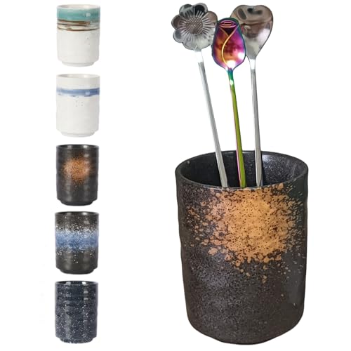 TOPYOKK Stoneware Coffee Bar Utensil Holder Tea & Coffee Spoon & Stirrer Holder for Stir Stick Straw Teaspoon Holder Spoon Cup Small Utensil Jar (Fireworks) - Image 1