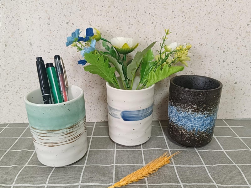 TOPYOKK Stoneware Coffee Bar Utensil Holder Tea & Coffee Spoon & Stirrer Holder for Stir Stick Straw Teaspoon Holder Spoon Cup Small Utensil Jar (Fireworks) - Image 4
