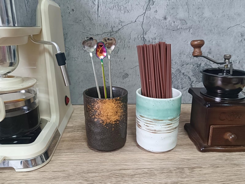 TOPYOKK Stoneware Coffee Bar Utensil Holder Tea & Coffee Spoon & Stirrer Holder for Stir Stick Straw Teaspoon Holder Spoon Cup Small Utensil Jar (Fireworks) - Image 2