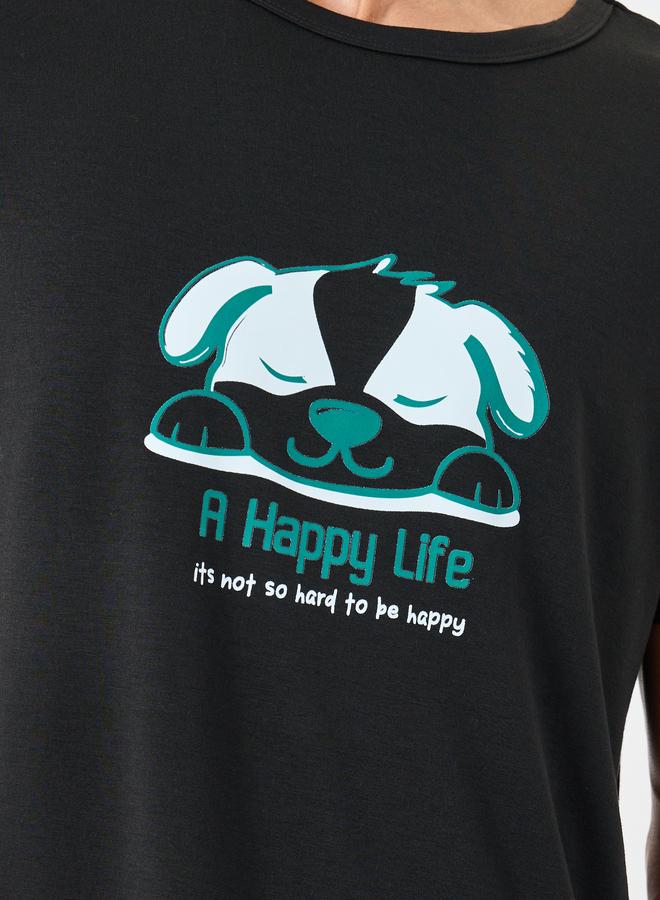 Styli Men Black Graphic T-Shirt and Striped Shorts Set - Image 3