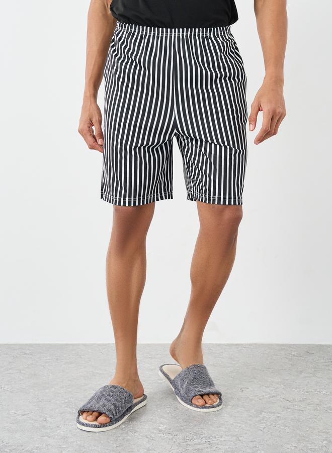 Styli Men Black Graphic T-Shirt and Striped Shorts Set - Image 5