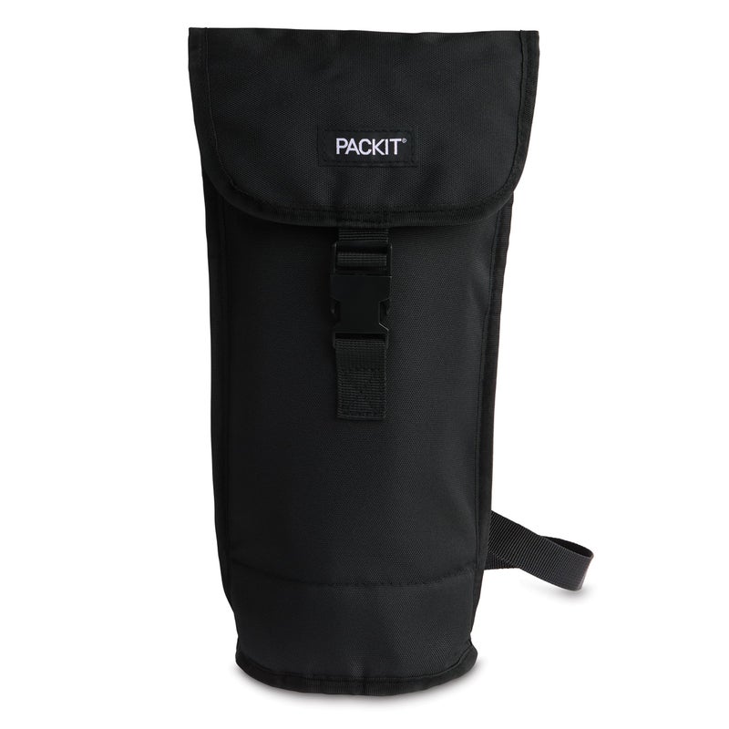 PackIt Freezable Wine Bag Black Built with ECOFREEZE Technology Foldable Reusable Shoulder Strap with Buckle Closure Perfect for Adults and Drinks OntheGo