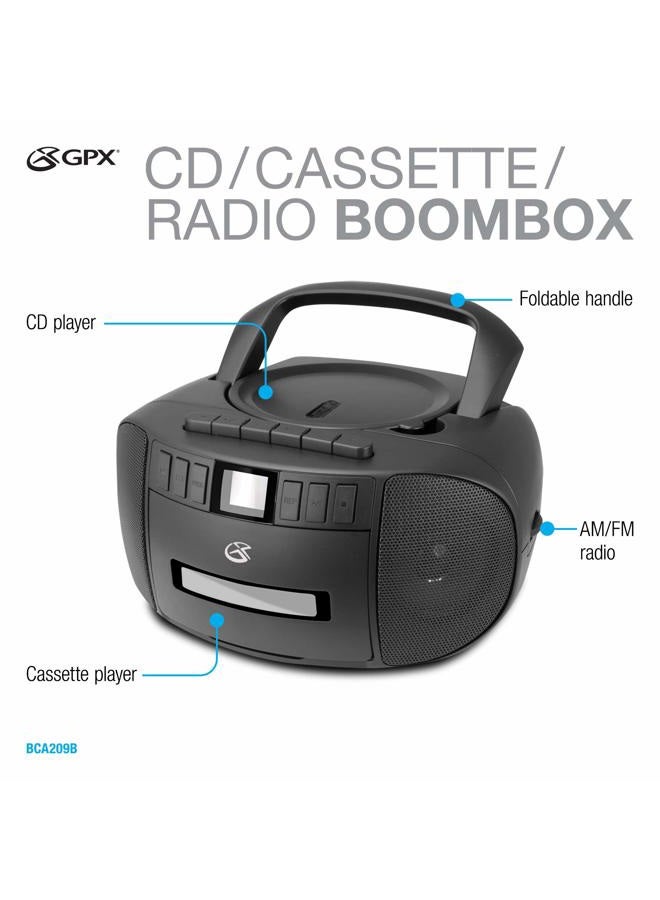GPX BCA209B Portable Am/FM Boombox with CD and Cassette Player, Black - Image 4
