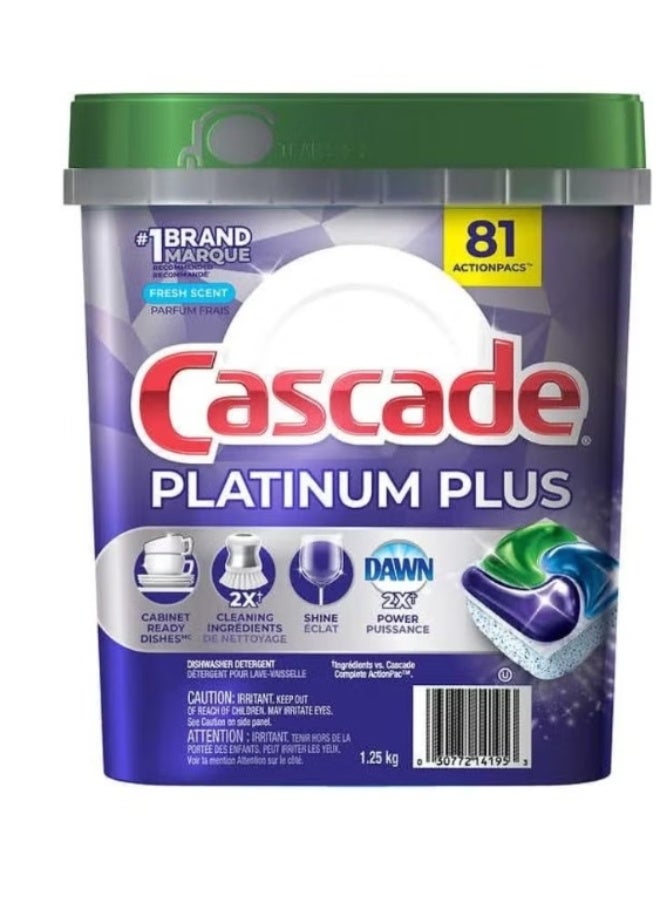 Cascade Platinum Plus Dishwasher Detergent Pods, Fresh Scent, 81 Count