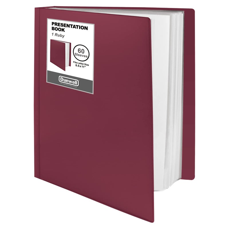 Dunwell Presentation Binder 60-Pocket, Displays 120 Pages, 8.5x11 Portfolio Binder with Plastic Sleeves, Storage and Organizer for Documents, Photos, Kids Artwork, Projects, Recipes (Ruby) - Image 1