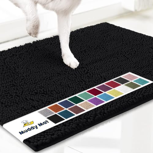 Muddy Mat® Shown on TV – Super Absorbent Microfiber Dog Door Mat for Muddy Paws, Non-Slip Washable Pet Rug, Quick Dry Chenille Entryway Carpet, Machine Washable Indoor Outdoor mat, Black 30"x19" - Image 1