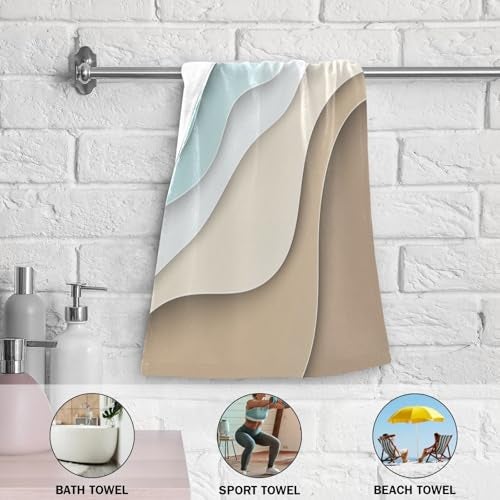 KENADVI Turquoise Brown Cream Gradient Hand Towels Set of 2 Soft Abstract Beach Theme Ocean Bath Fingertip Towels Decorative Hand Towels for Bathroom Guest Face Towel Modern Kitchen Towels 14"x28" - Image 5
