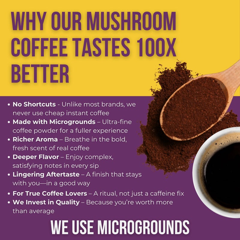 Grateful Earth Mushroom Coffee, Coconut Instant Coffee with Lionâ€™s Mane Mushrooms, Chaga, Turmeric, L-Theanine, Cinnamon, Super Brain Blend For Energy & Immune Support, Dairy & Gluten Free, 20 Packets - Image 3