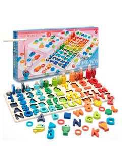 FABTEX Montessori Toys Wooden Number Alphabet Puzzles Shapes Counting and Sorting Toy Fishing Game Math Educational Toy Kids Board Game for 3 4 5 Years Old Boys and Girls  - Image 2