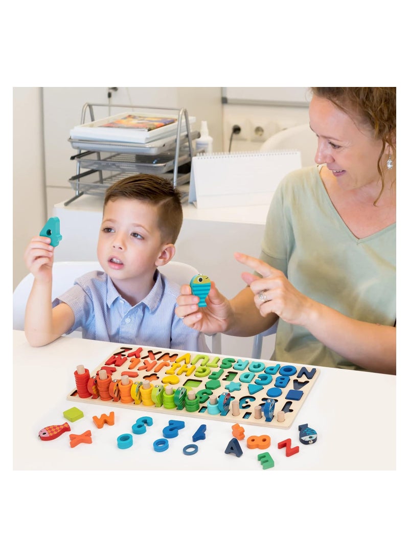 فابتكس ألعاب مونتيسوري خشبية أرقام الأبجدية الألغاز الأشكال العد والفرز لعبة الصيد لعبة الرياضيات لعبة تعليمية للأطفال لعبة المجلس لمدة 3 4 5 سنوات من العمر الأولاد والبنات - Image 4