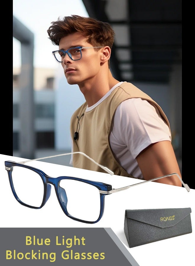 roaiss Blue Light Blocking Glasses Computer Reading Gaming TV Phones Square Eyeglasses Fashion Anti Eyestrain UV Eyewear for Women Men, Transparent Blue  - Image 1