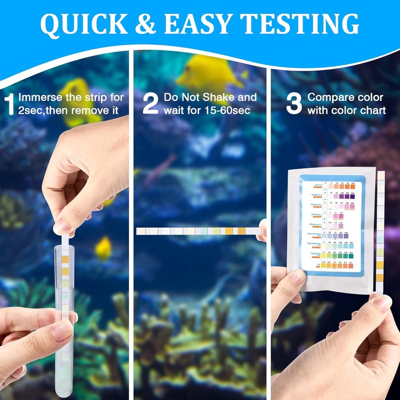 FUNSWTM Aquarium Test Strips for Freshwater: 10 in 1 Aquarium Ammonia Test Strips for Fish Tank Ammonia Test Kit for Aquarium Pond - Testing Ammonia Nitrate Nitrite pH,etc - Image 3