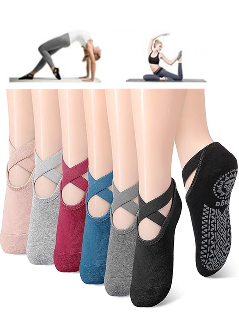 بينكو ٦ جوارب يوغا، جوارب قطنية مانعة للانزلاق، جوارب باري نقية للرقص والباليه، جوارب تمارين حافية القدمين. - Image 1