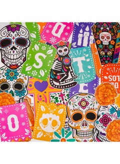 HOWAF 36 Pcs Day Of The Dead Bulletin Board Decorations, Dia De Los Muertos Mexican Paper Cutouts Bulletin Board Stickers With Glue For Classroom School Party Supplies Skull Cat Chrysanthemum Cutouts  - Image 4
