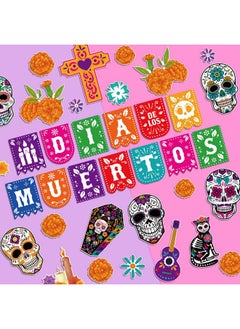 HOWAF 36 Pcs Day Of The Dead Bulletin Board Decorations, Dia De Los Muertos Mexican Paper Cutouts Bulletin Board Stickers With Glue For Classroom School Party Supplies Skull Cat Chrysanthemum Cutouts  - Image 3