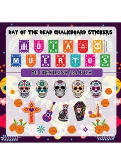 HOWAF 36 Pcs Day Of The Dead Bulletin Board Decorations, Dia De Los Muertos Mexican Paper Cutouts Bulletin Board Stickers With Glue For Classroom School Party Supplies Skull Cat Chrysanthemum Cutouts  - Image 2