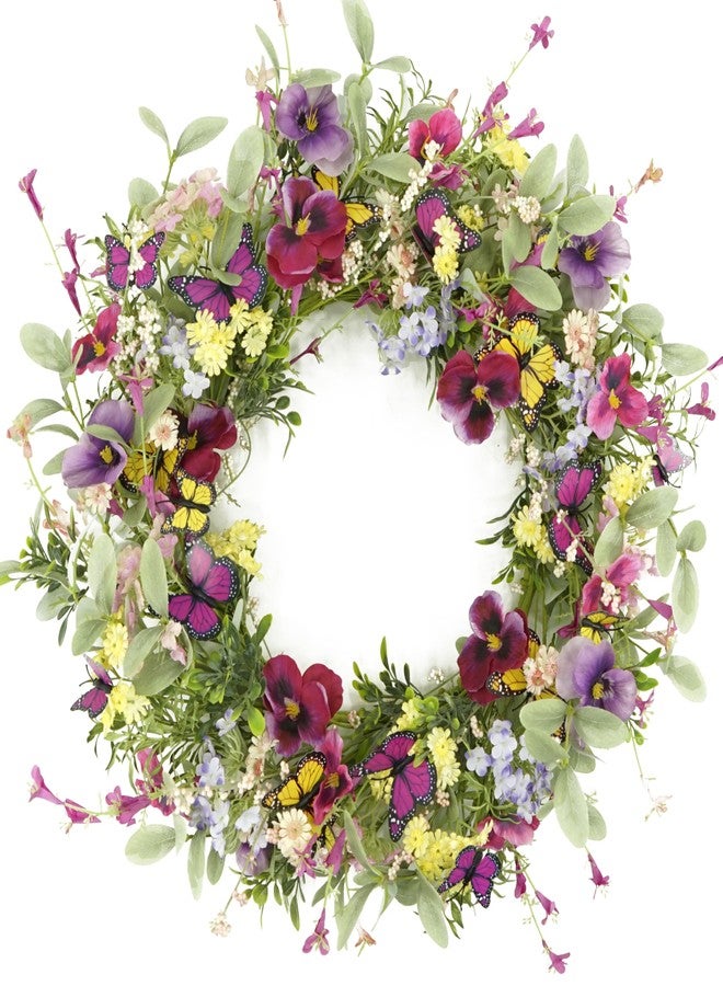 AMF0RESJ Artificial Spring Wreath with Flower for Front Door Home Decor - Image 1