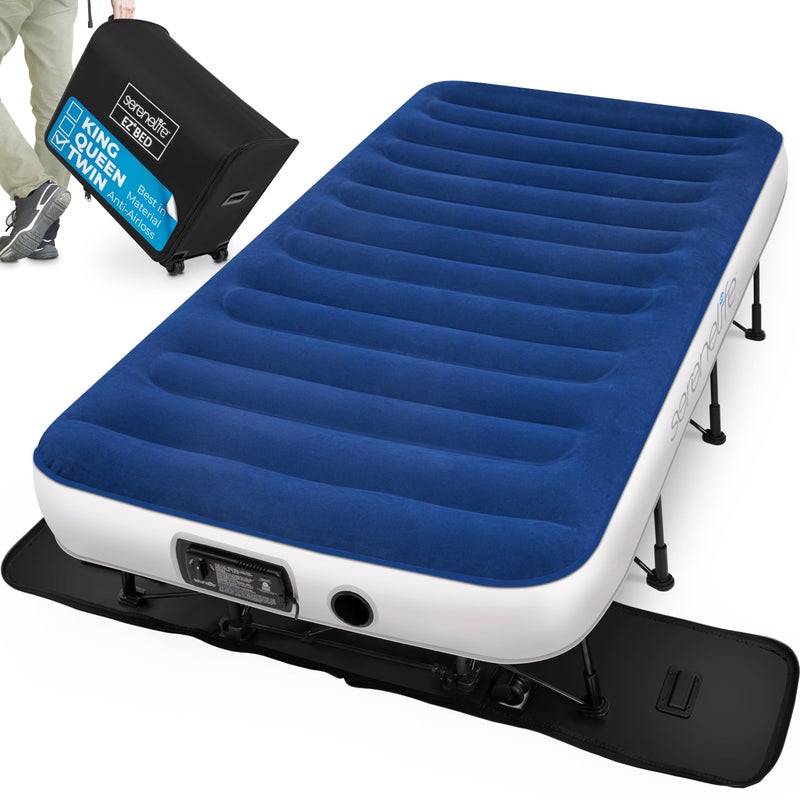 SereneLife SereneLife EZ Bed Air Mattress with Frame and Rolling Case SelfInflating Airbed with Built in Pump for Travel and Hosting Twin 