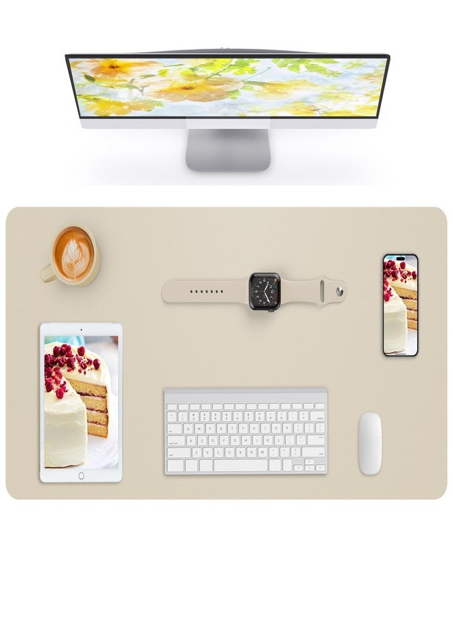 AFIING Leather Desk Pad Protector,Mouse Pad,Office Desk Mat, Non-Slip PU Leather Desk Blotter,Large Desk mat,Waterproof Keyboard mat for Office/Home/Decor (Beige,35" x 17") - Image 1