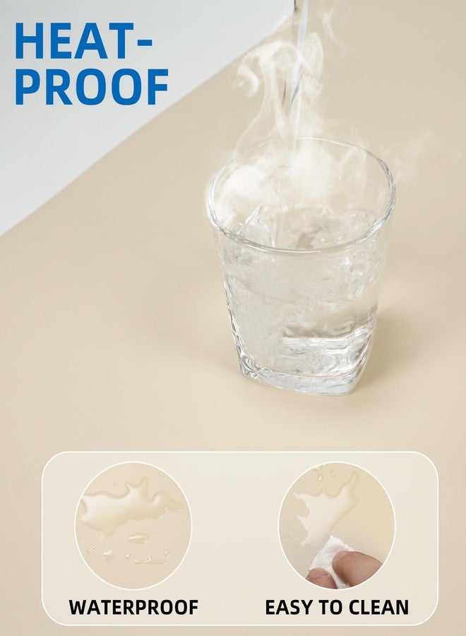 AFIING Leather Desk Pad Protector,Mouse Pad,Office Desk Mat, Non-Slip PU Leather Desk Blotter,Large Desk mat,Waterproof Keyboard mat for Office/Home/Decor (Beige,35" x 17") - Image 3