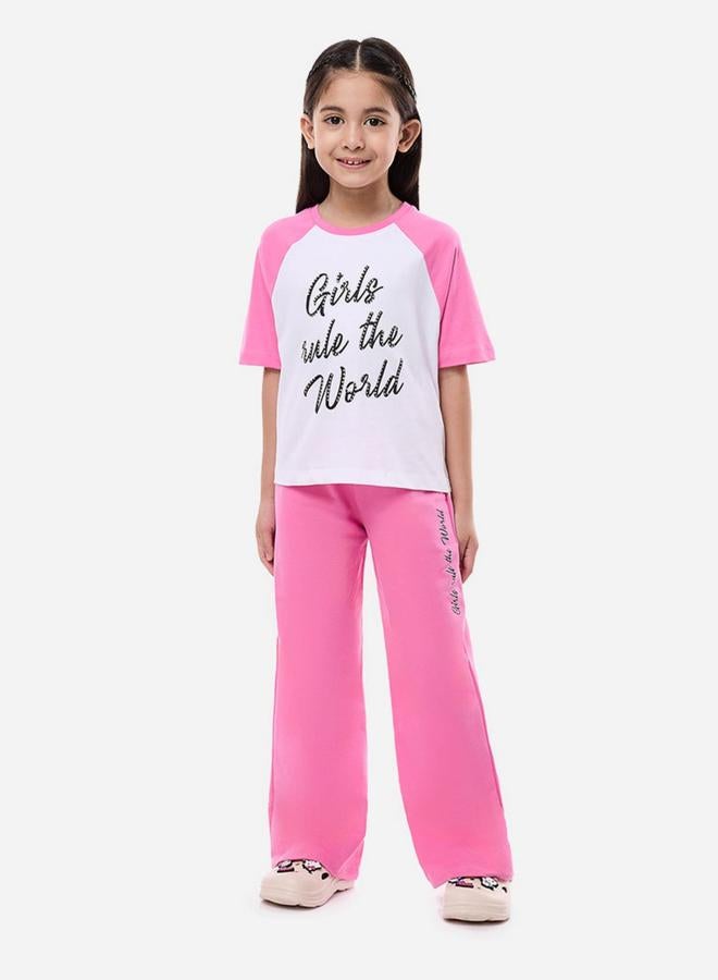 victor and jane Victor and Jane Slogan Print Knit Crop Top and Wide-Leg Pants Set - Image 5