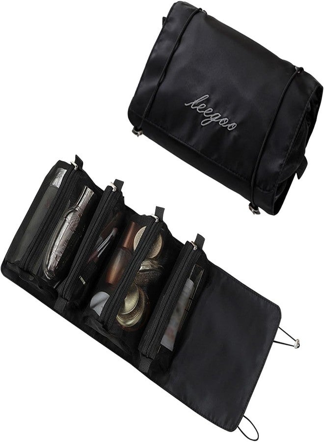 CLICKSY Nylon 4 in 1 Travel Toiletry Makeup Cosmetic Organizer Pouch Bag Travel Storage Organizer Bags Pouches Kit for Men and Women Makeup Essentials Bag (Black) - Image 1