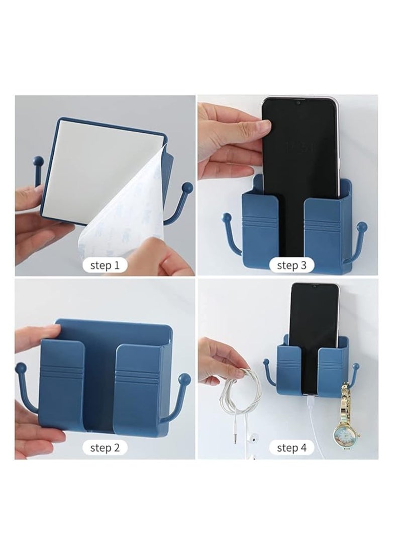 DIGI CORE 4 Pcs Wall Mount Phone Holder Phone Stand With Data Cable Receiving Hole Multi Purpose Phone Charging Dock with Adhesive Phone Holder For Shower Charging Compatible With iPhone and Android (Blue)  - Image 5